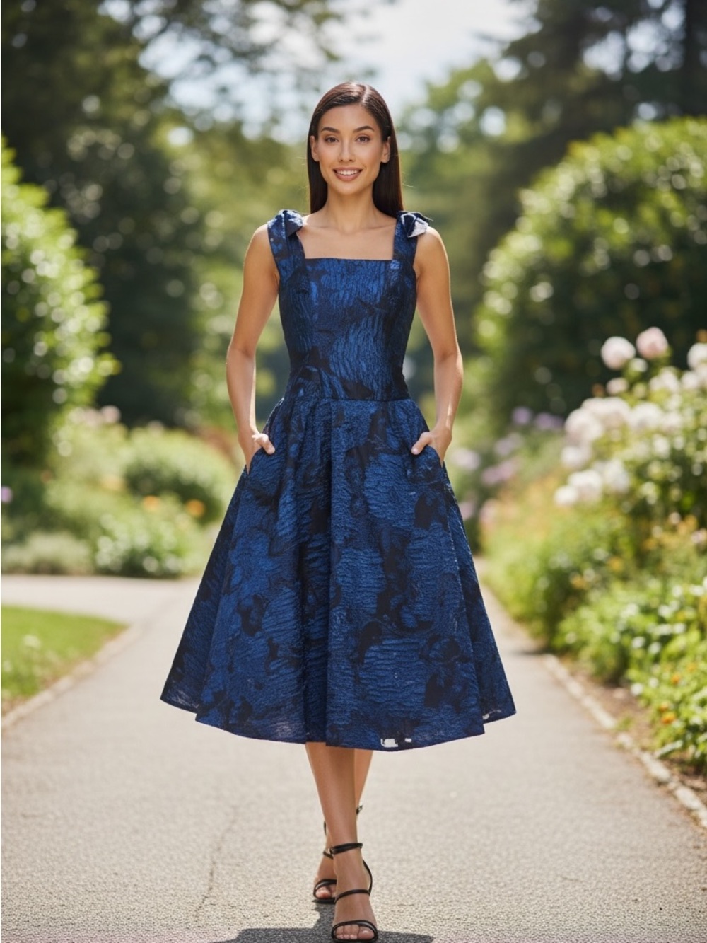 Alex & Sophia Square-Neck Midi Dress Sz 3/4